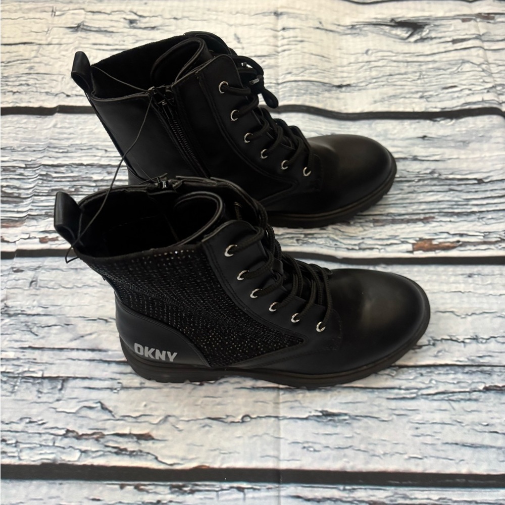 DKNY Black Combat Moto Boots with Rugged Sole kids